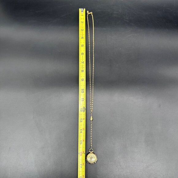 Vintage 1928 Signed Gold Tone Butterfly Locket Pendant Necklace Long Chain Retro - Picture 10 of 11